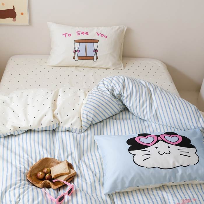 91家纺网 家纺一手货源 找家纺 （总）窝米2024毛巾绣x数码 13370全棉撞色卡通系列四件套