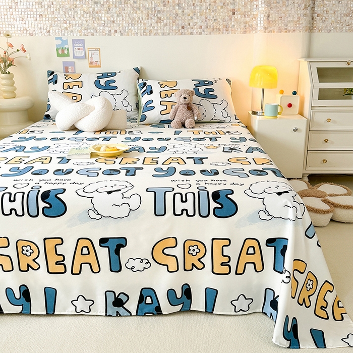 91家纺网 家纺一手货源 找家纺 妖妖家纺 2024新款超柔软糯水洗云朵棉印花单床单 棒棒比熊