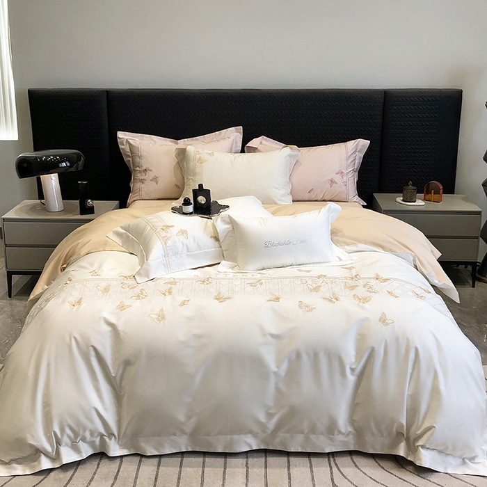 91家纺网 家纺一手货源 找家纺 黑白森林 2024新款50X50S刺绣系列四件套-春漾 春漾-驼