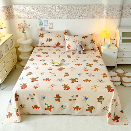 妖妖家纺 2024新款超柔软糯水洗云朵棉印花单床单 滑板小熊