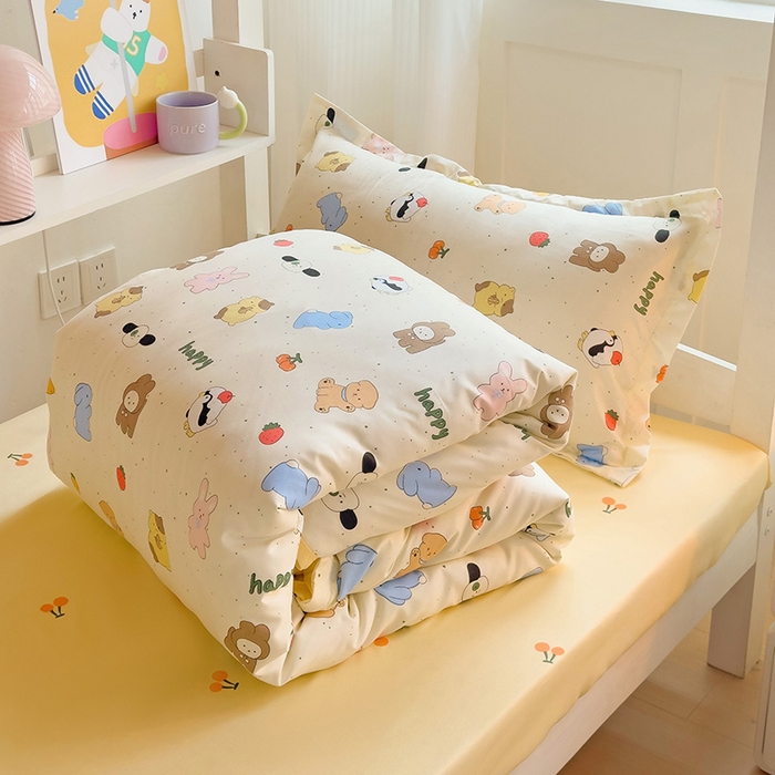 91家纺网 家纺一手货源 找家纺 楠沐家纺 2025新款亲肤芦荟棉印花学生宿舍上下铺四件套三件套 松岛可可