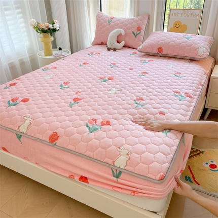 91家纺网 家纺一手货源 找家纺 （总）伊人坊 2024新款牛奶绒印花大豆夹棉床笠