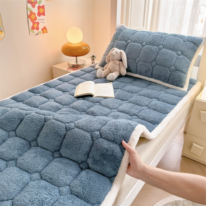 91家纺网 家纺一手货源 找家纺 雯豆家纺 2024新品泰迪绒学生床垫宿舍床褥子加厚上下铺北极绒床护垫 泰迪绒床褥-海因蓝