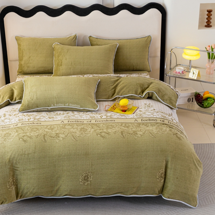 91家纺网 家纺一手货源 找家纺 欧喜璐 2024年新款 8.5-9.5斤加厚牛奶绒金貂绒法莱绒四件套单被套 花团锦簇