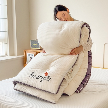 91家纺网 家纺一手货源 找家纺 （总）缦纱 2024新款双面纯色刺绣冬被被子被芯