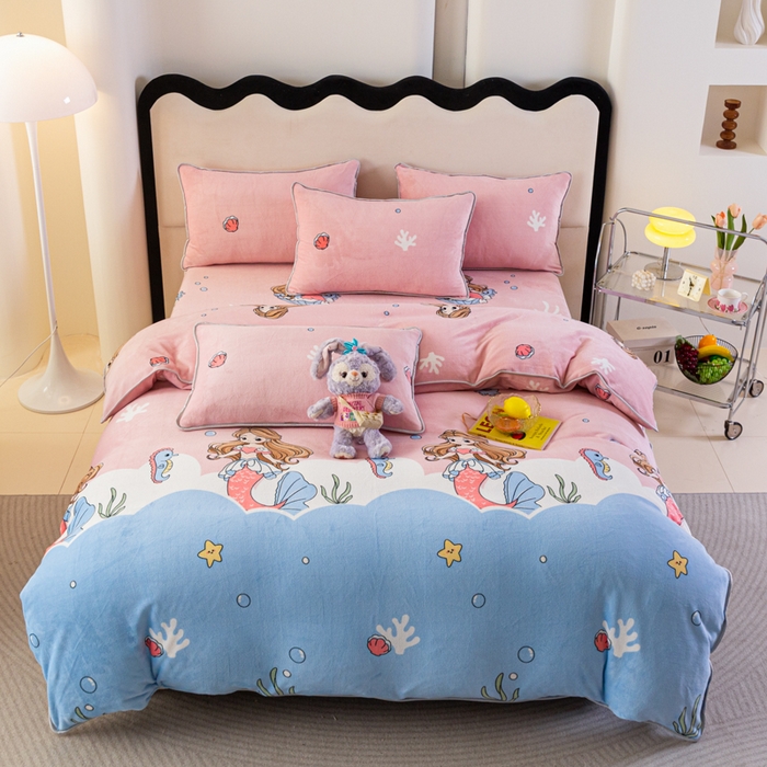 91家纺网 家纺一手货源 找家纺 欧喜璐 2024年新款 8.5-9.5斤加厚牛奶绒金貂绒法莱绒四件套单被套 海底世界