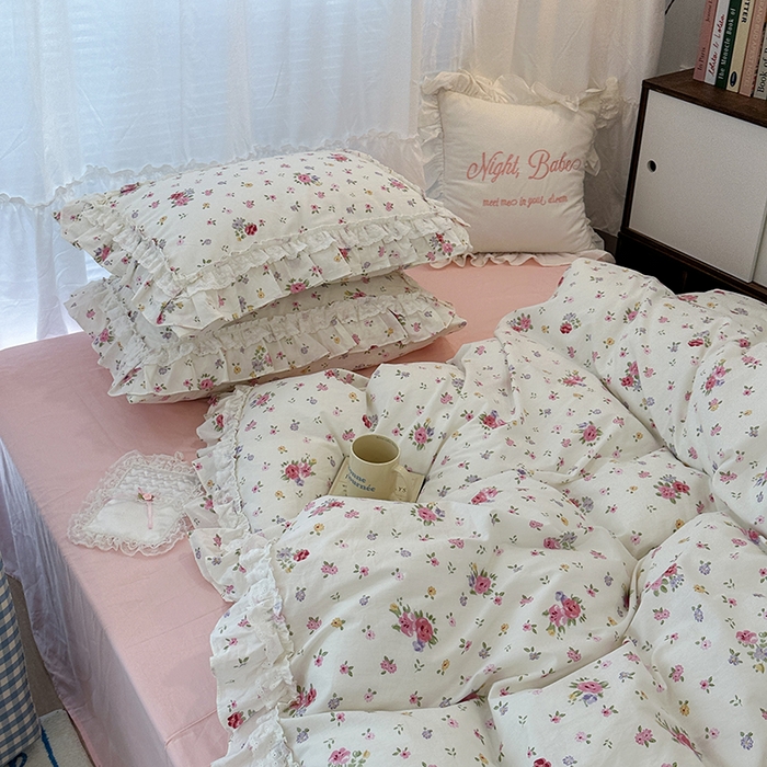 91家纺网 家纺一手货源 找家纺 昔可家纺 2024蕾丝双层花边款全棉四件套 尤莉少女