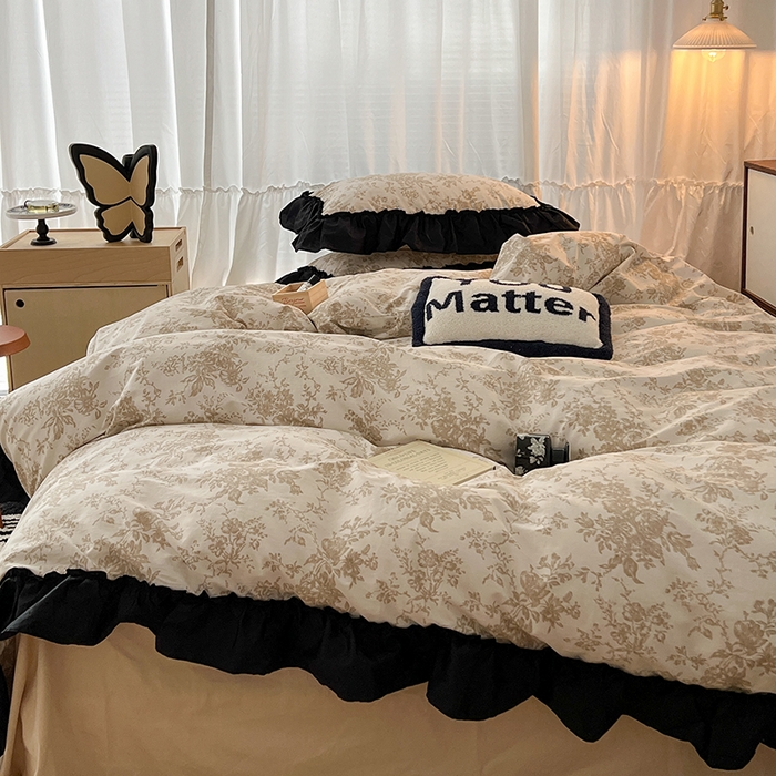 91家纺网 家纺一手货源 找家纺 （总）昔可家纺 2024黑色贴边花边全棉款四件套