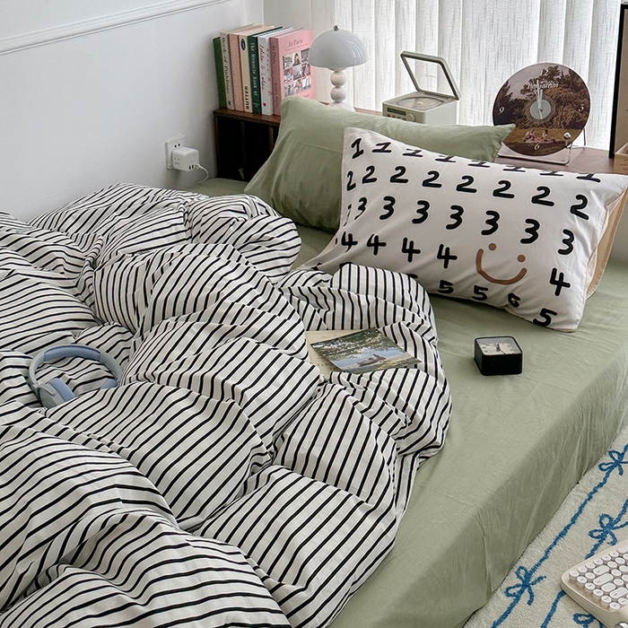 91家纺网 家纺一手货源 找家纺 （总）昔可家纺 2024新款竖条全棉四件套大版枕套系列