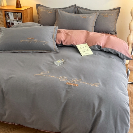 91家纺网 家纺一手货源 找家纺 （总）菲梵 2025新款纯色双拼全棉加厚磨毛刺绣款-四件套（提供买家秀）