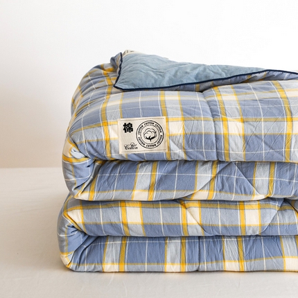 91家纺网 家纺一手货源 找家纺 鑫棉坊 2024新款A类全棉色织棉花冬被 简蓝格