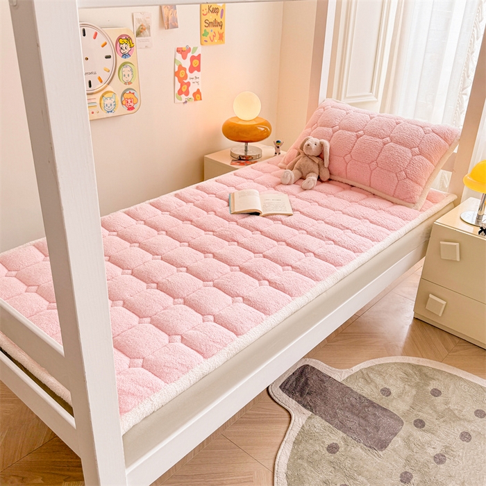 91家纺网 家纺一手货源 找家纺 雯豆家纺 2024新品泰迪绒学生床垫宿舍床褥子加厚上下铺北极绒床护垫 泰迪绒床褥-玉粉