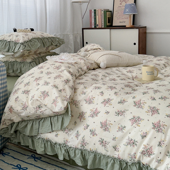 91家纺网 家纺一手货源 找家纺 昔可家纺 2024新款双层纱贴边全棉四件套 山野茉莉