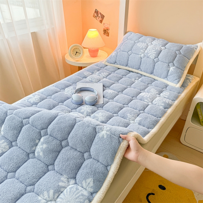 91家纺网 家纺一手货源 找家纺 雯豆家纺 2024新品泰迪绒学生床垫宿舍床褥子加厚上下铺北极绒床护垫 泰迪绒床褥-雪花飘飘-兰