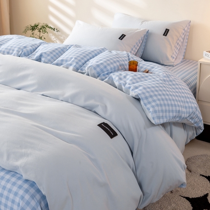 卧趣家纺 2024秋冬新品全棉磨毛贴标款四件套简约无印风系列风格一 简兮-兰