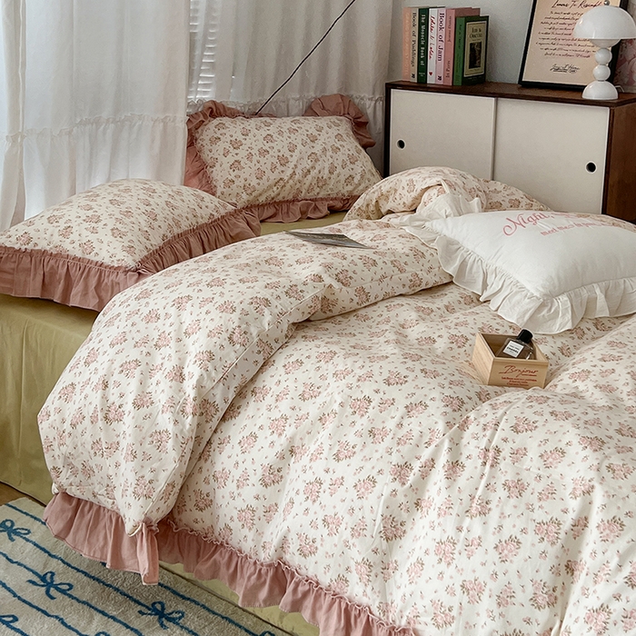 91家纺网 家纺一手货源 找家纺 昔可家纺 2024新款双层纱贴边全棉四件套 歌德花镜