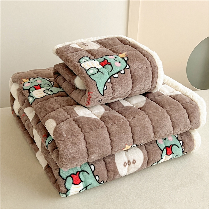 91家纺网 家纺一手货源 找家纺 喜居 2024新款印花牛奶绒床垫学生床垫学生宿舍床垫床褥子被套四件套 爱心恐龙