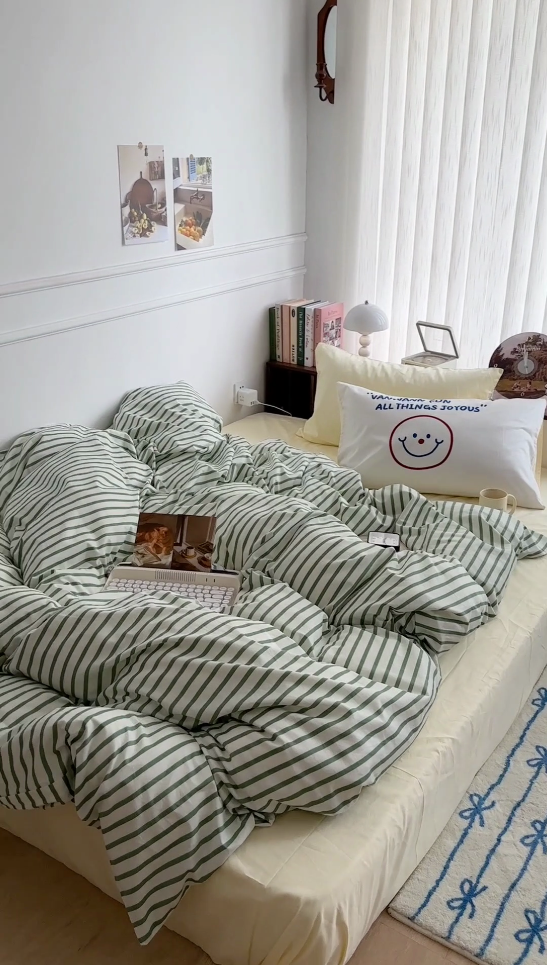 91家纺网 家纺一手货源 找家纺 昔可家纺 2024新款竖条全棉四件套大版枕套系列 果绿条纹