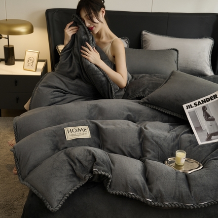 闲鱼家纺 2025新款高克重牛奶绒四件套水晶绒金貂法莱绒臻绒欧式包边系列（新拍图）-单被套 深灰