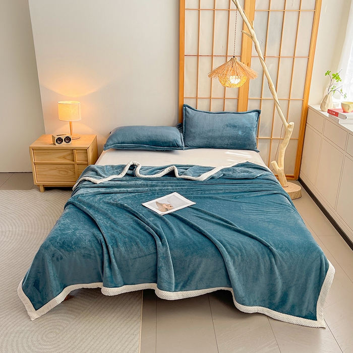 91家纺网 家纺一手货源 找家纺 千荨 2024新款亲肤舒适高克重双面牛奶绒纯色毛毯 牛奶绒-灰蓝