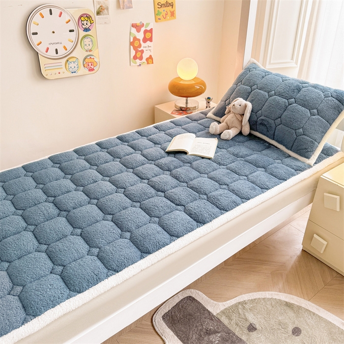 91家纺网 家纺一手货源 找家纺 雯豆家纺 2024新品泰迪绒学生床垫宿舍床褥子加厚上下铺北极绒床护垫 泰迪绒床褥-海因蓝