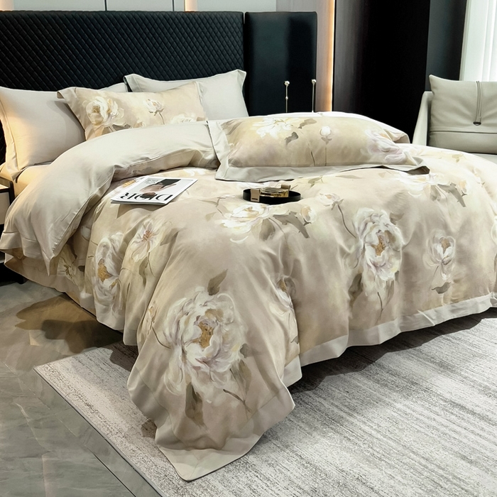 91家纺网 家纺一手货源 找家纺 氧家 2024新款数码印花天丝磨毛艾阳绒四件套 瑶芳绿