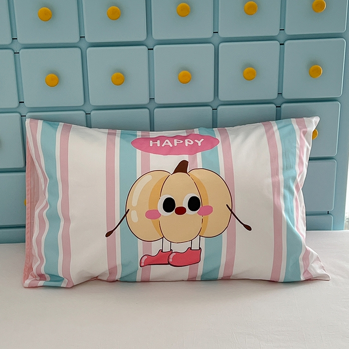 91家纺网 家纺一手货源 找家纺 昔可家纺 2024新款数码印花单品枕套系列-卡通系列 彩条南瓜