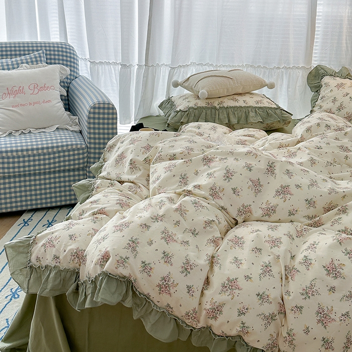 91家纺网 家纺一手货源 找家纺 昔可家纺 2024新款双层纱贴边全棉四件套 山野茉莉