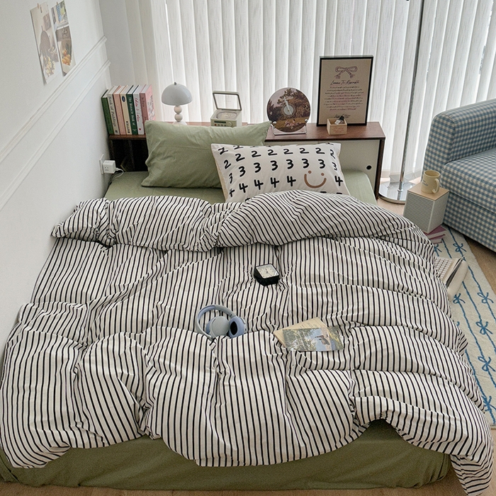 91家纺网 家纺一手货源 找家纺 （总）昔可家纺 2024新款竖条全棉四件套大版枕套系列