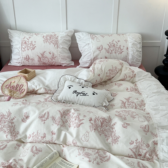 91家纺网 家纺一手货源 找家纺 昔可家纺 2024新款韩版花边工艺款四件套 复古素描花边