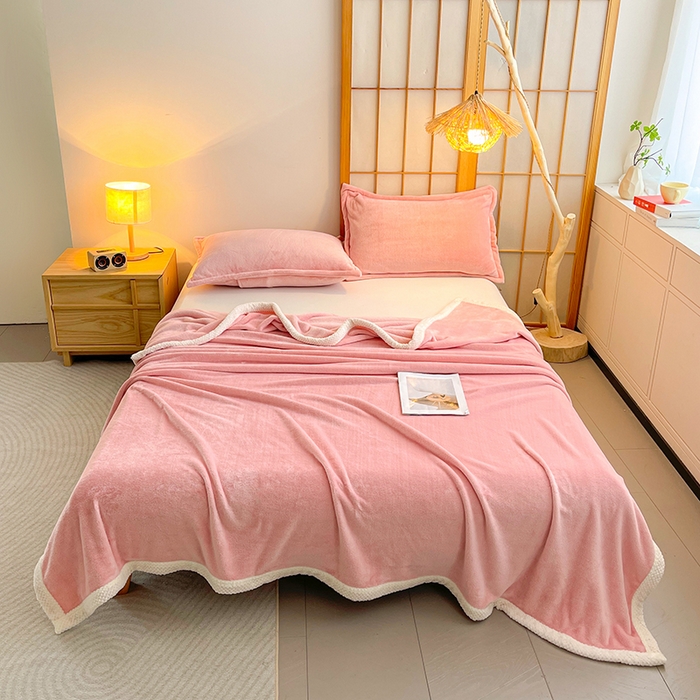 91家纺网 家纺一手货源 找家纺 千荨 2024新款亲肤舒适高克重双面牛奶绒纯色毛毯 牛奶绒-粉玉