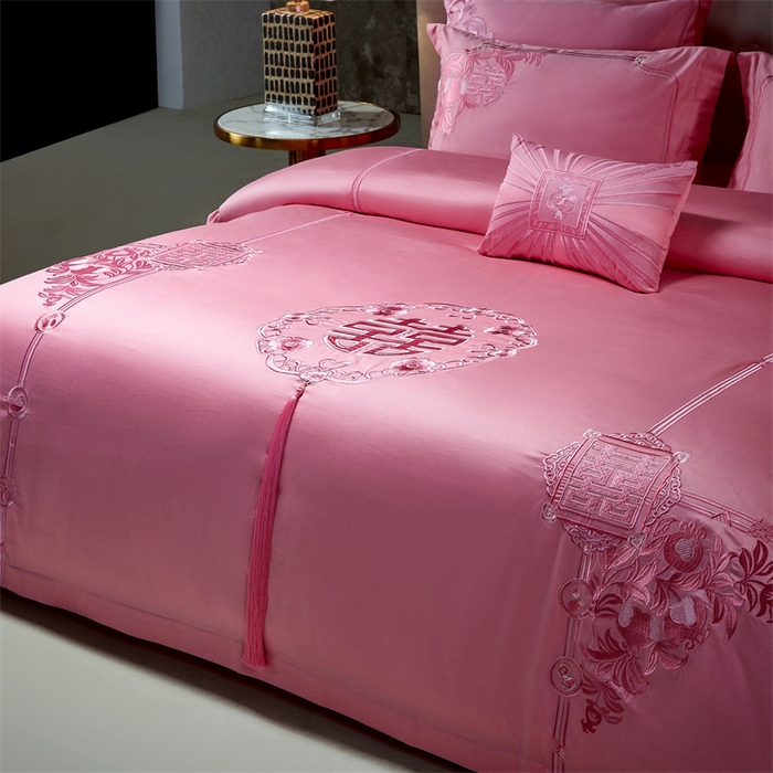 91家纺网 家纺一手货源 找家纺 宏羽纺家纺 2024新款13372纯棉小红书跑量款婚庆套件系列 幸福喜嫁-粉