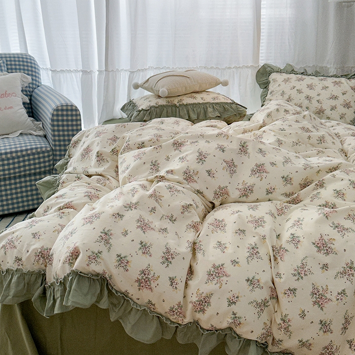 91家纺网 家纺一手货源 找家纺 昔可家纺 2024新款双层纱贴边全棉四件套 山野茉莉