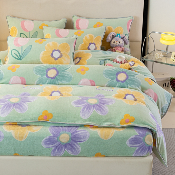 91家纺网 家纺一手货源 找家纺 欧喜璐 2024年新款 8.5-9.5斤加厚牛奶绒金貂绒法莱绒四件套单被套 花海