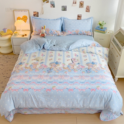 91家纺网 家纺一手货源 找家纺 （总）乐童家纺 2024新款直播热款13070纯棉印花吊边款一字绣四件套（十一）