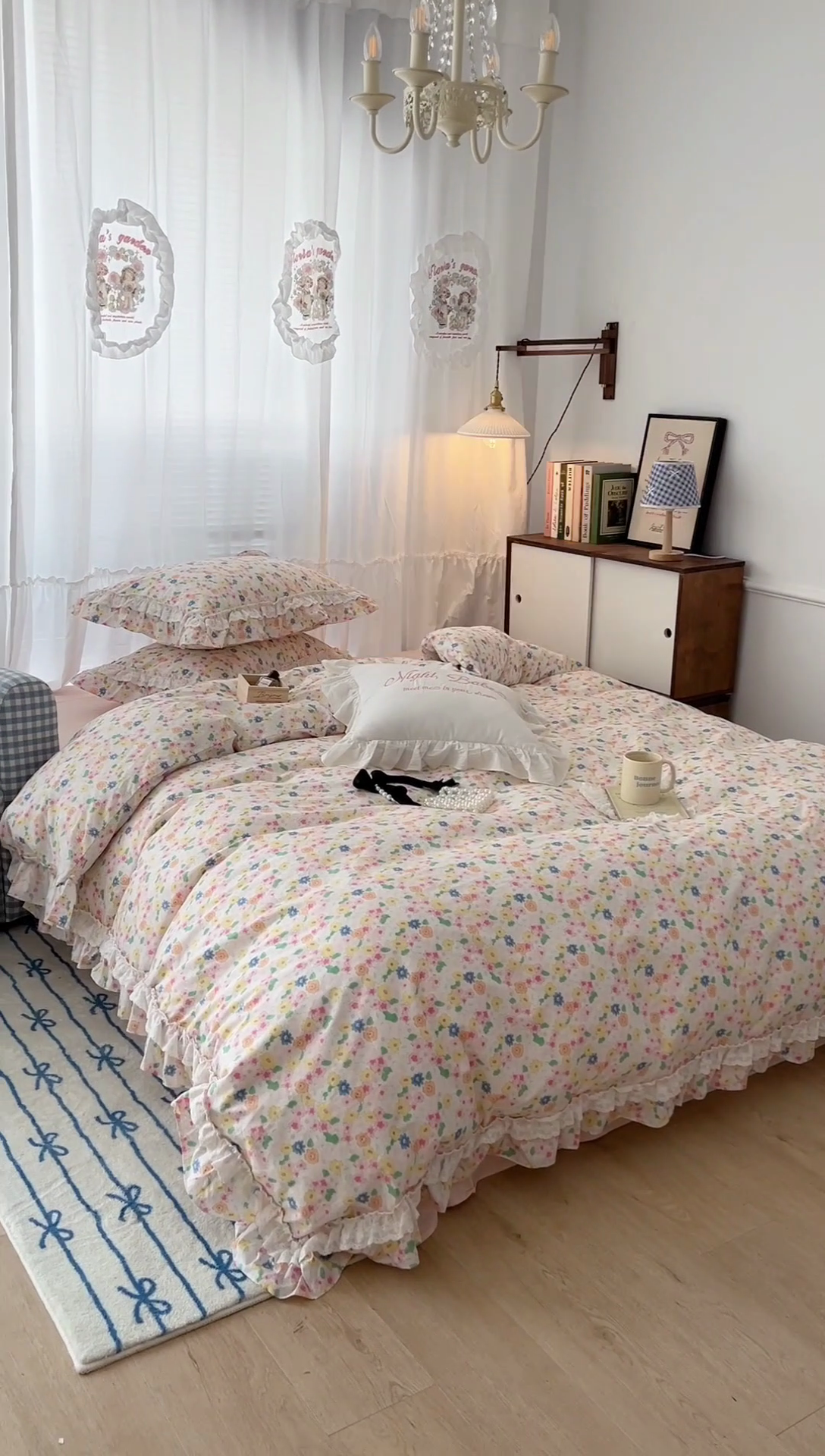 91家纺网 家纺一手货源 找家纺 昔可家纺 2024蕾丝双层花边款全棉四件套 日落花海