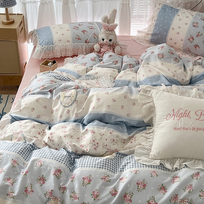 91家纺网 家纺一手货源 找家纺 （总）昔可家纺 2024新款仙仙蕾丝贴边全棉花边款四件套