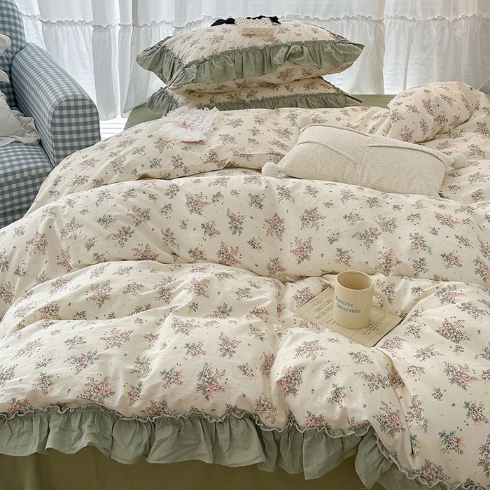 91家纺网 家纺一手货源 找家纺 昔可家纺 2024新款双层纱贴边全棉四件套 山野茉莉