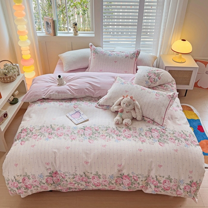 91家纺网 家纺一手货源 找家纺 （总）乐童家纺 2024新款直播热款13070纯棉印花吊边款一字绣四件套（十一）