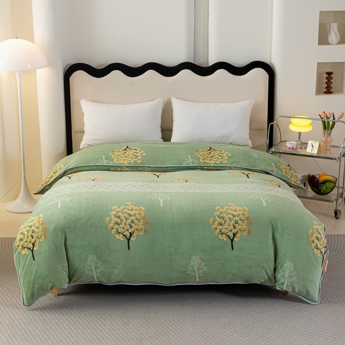 91家纺网 家纺一手货源 找家纺 欧喜璐 2024年新款 8.5-9.5斤加厚牛奶绒金貂绒法莱绒四件套单被套 银杏树