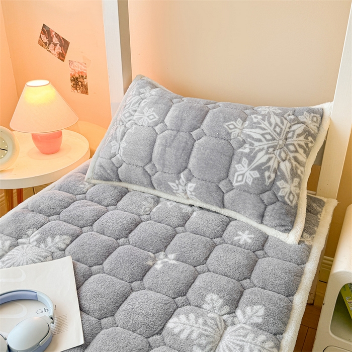 91家纺网 家纺一手货源 找家纺 雯豆家纺 2024新品泰迪绒学生床垫宿舍床褥子加厚上下铺北极绒床护垫 泰迪绒床褥-雪花飘飘-灰