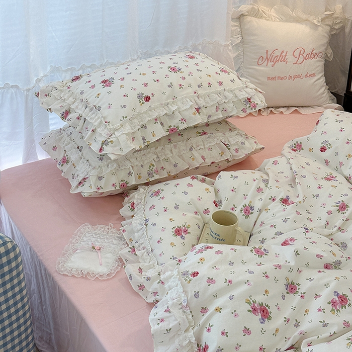 91家纺网 家纺一手货源 找家纺 昔可家纺 2024蕾丝双层花边款全棉四件套 尤莉少女