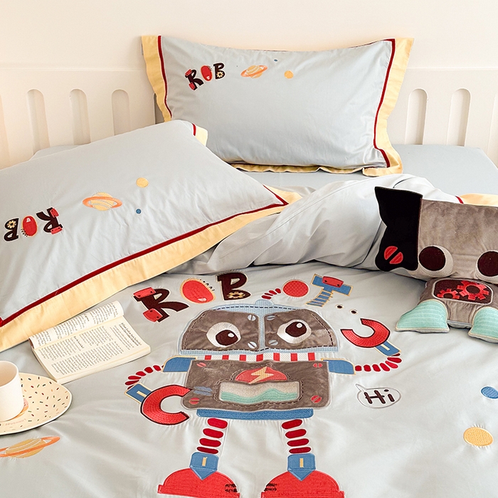 91家纺网 家纺一手货源 找家纺 （总）西西家居 2024新款亲肤舒适100支澳棉独家专版四件套--怪兽机器人