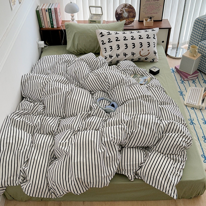 91家纺网 家纺一手货源 找家纺 （总）昔可家纺 2024新款竖条全棉四件套大版枕套系列