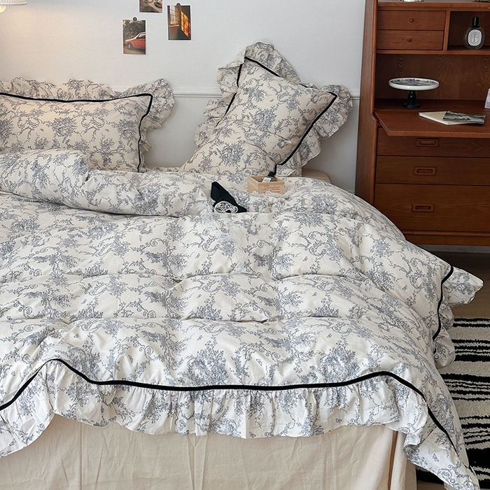 91家纺网 家纺一手货源 找家纺 昔可家纺 2024法式复古工艺花边款四件套 塞纳河畔