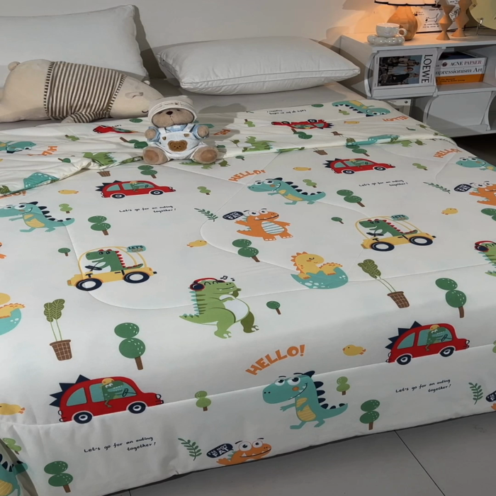 91家纺网 家纺一手货源 找家纺 2024新款A类针织棉亲肤夏被夏凉被空调被 恐龙假日