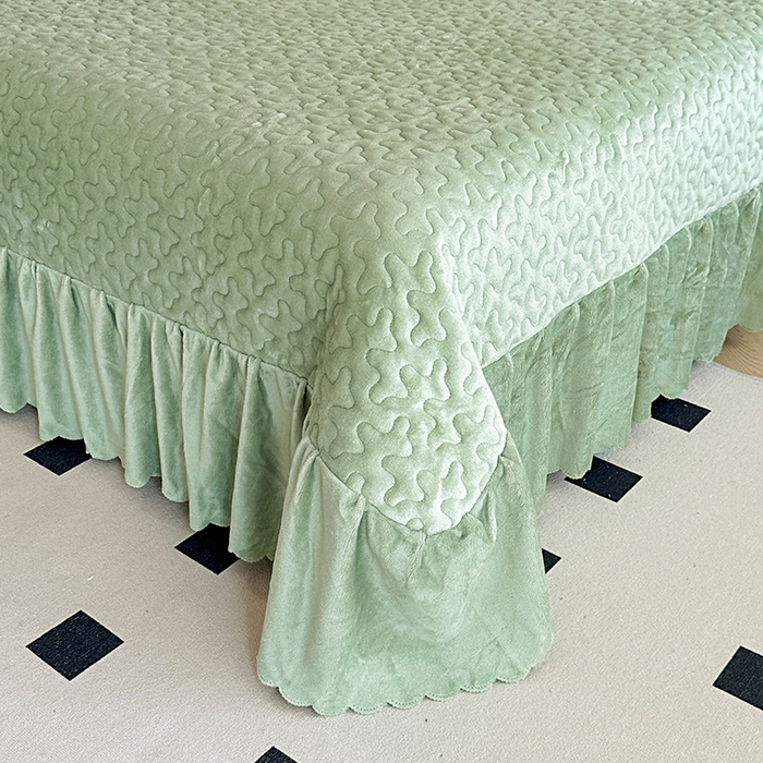 91家纺网 家纺一手货源 找家纺 陌乘坊家纺 2024新款牛奶绒床盖款四件套-香奈 香奈-牛油果绿