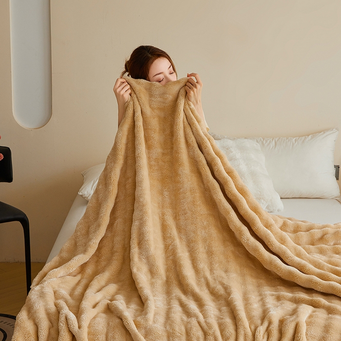 91家纺网 家纺一手货源 找家纺 千荨 2024新款高克重兔绒泡泡系列毛毯 泡泡-卡其