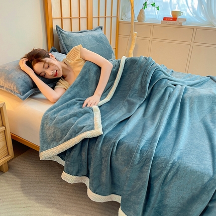 千荨 2024新款亲肤舒适高克重双面牛奶绒纯色毛毯 牛奶绒-灰蓝