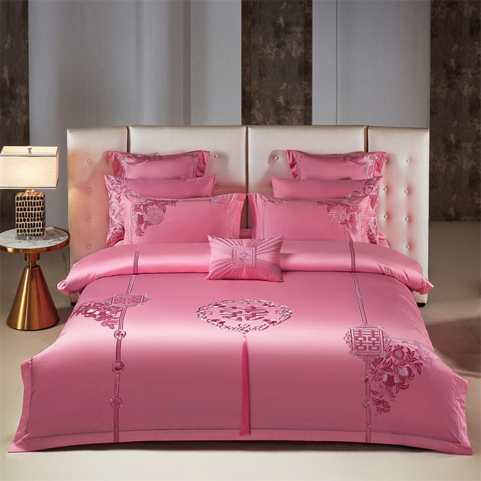 91家纺网 家纺一手货源 找家纺 宏羽纺家纺 2024新款13372纯棉小红书跑量款婚庆套件系列 幸福喜嫁-粉